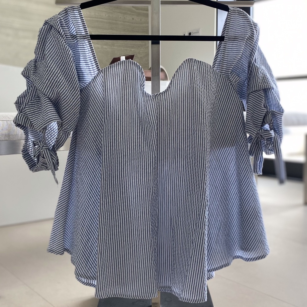 Light Blue & White Striped Summer Blouse